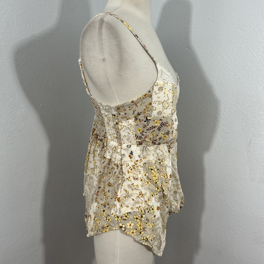 No Boundaries Top Womens Small Floral Babydoll Hippie Fairy Y2K Hanky Hem Ruched - Picture 2 of 7